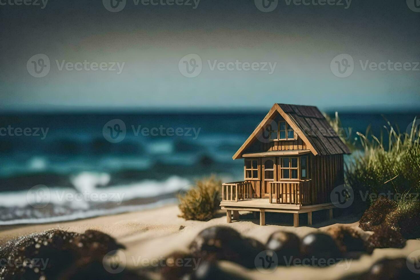 tiny house on the beach. AI-Generated photo