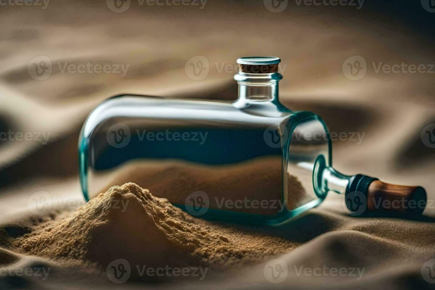 a bottle of sand and a glass bottle of sand. AI-Generated photo