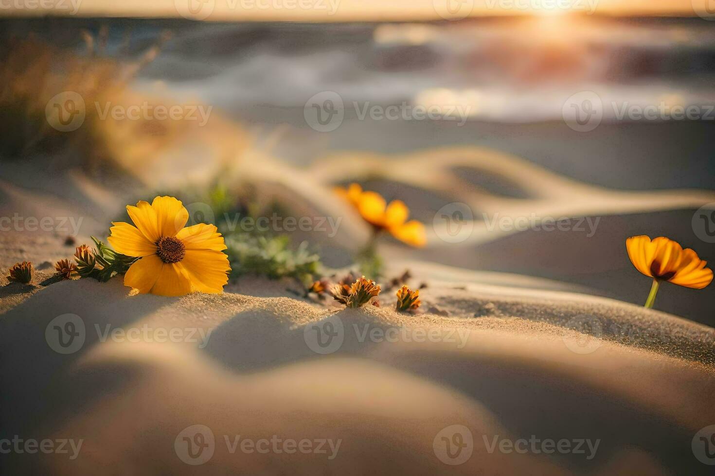 photo wallpaper sand, the beach, flowers, the sun, the sea, the sand, the. AI-Generated