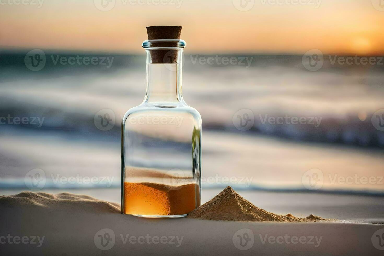 message in a bottle on the beach. AI-Generated photo