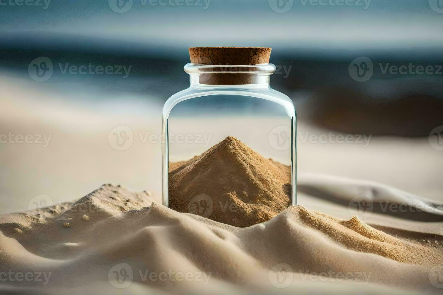 sand in a bottle. AI-Generated photo