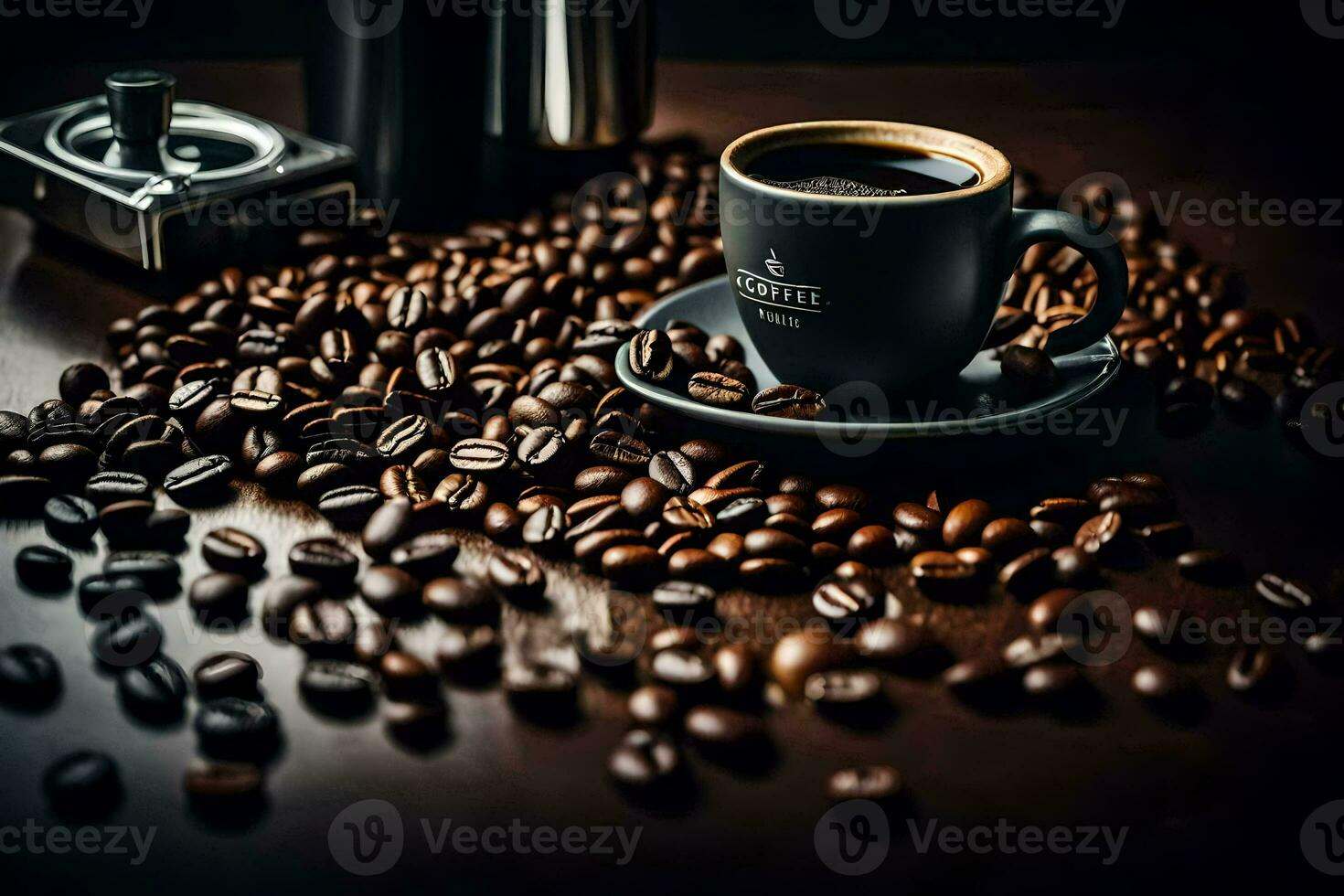 coffee beans on a wooden table. AI-Generated photo