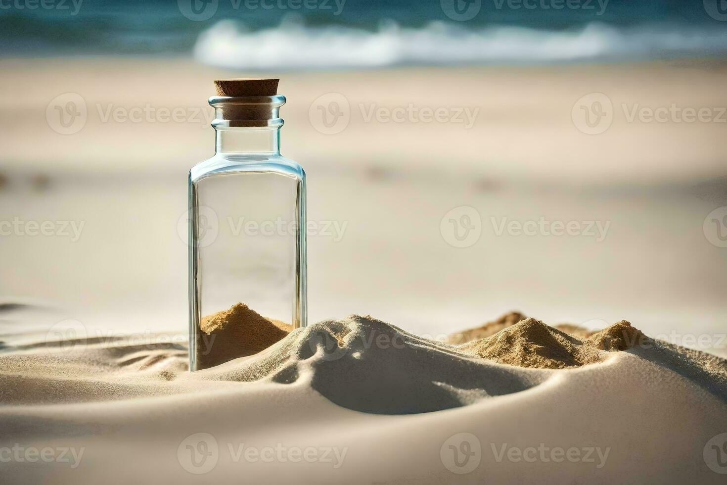 message in a bottle on the beach. AI-Generated photo