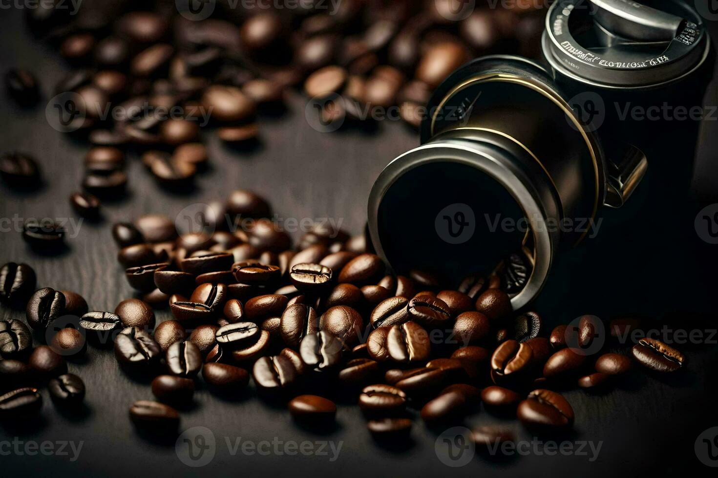 coffee beans on a black background. AI-Generated photo