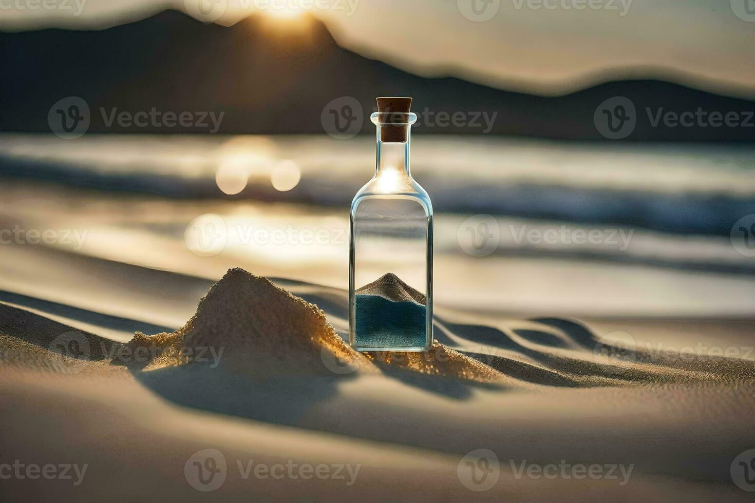 mensaje en un botella en el playa. generado por ai foto