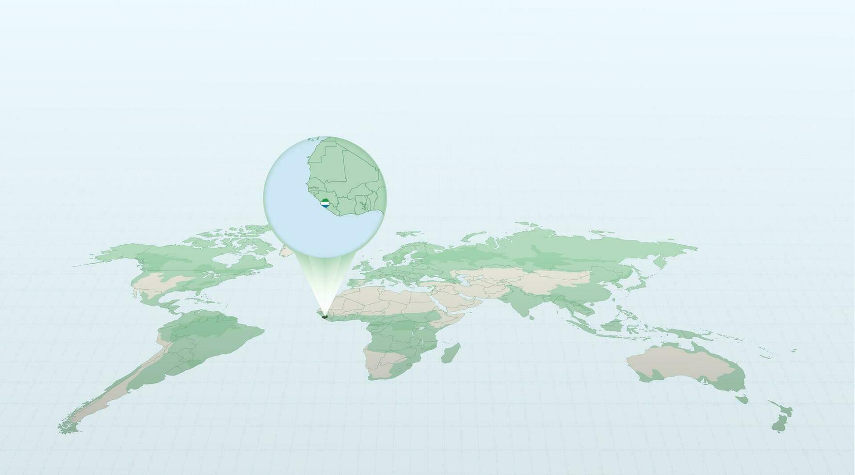 World map in perspective showing the location of the country Sierra Leone with detailed map with flag of Sierra Leone. vector
