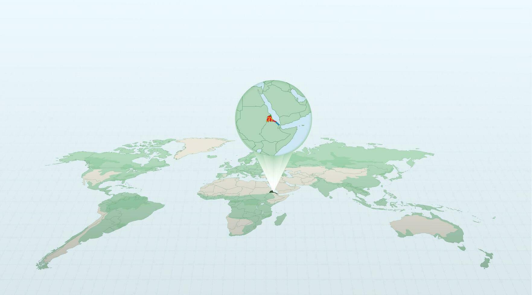 World map in perspective showing the location of the country Eritrea with detailed map with flag of Eritrea. vector