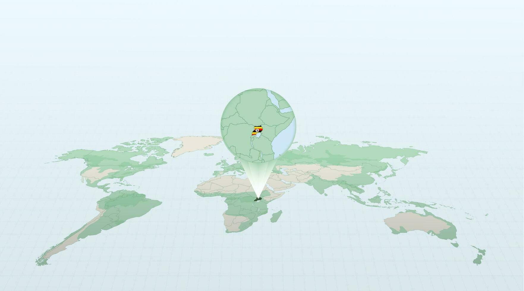 mundo mapa en perspectiva demostración el ubicación de el país Uganda con detallado mapa con bandera de Uganda. vector