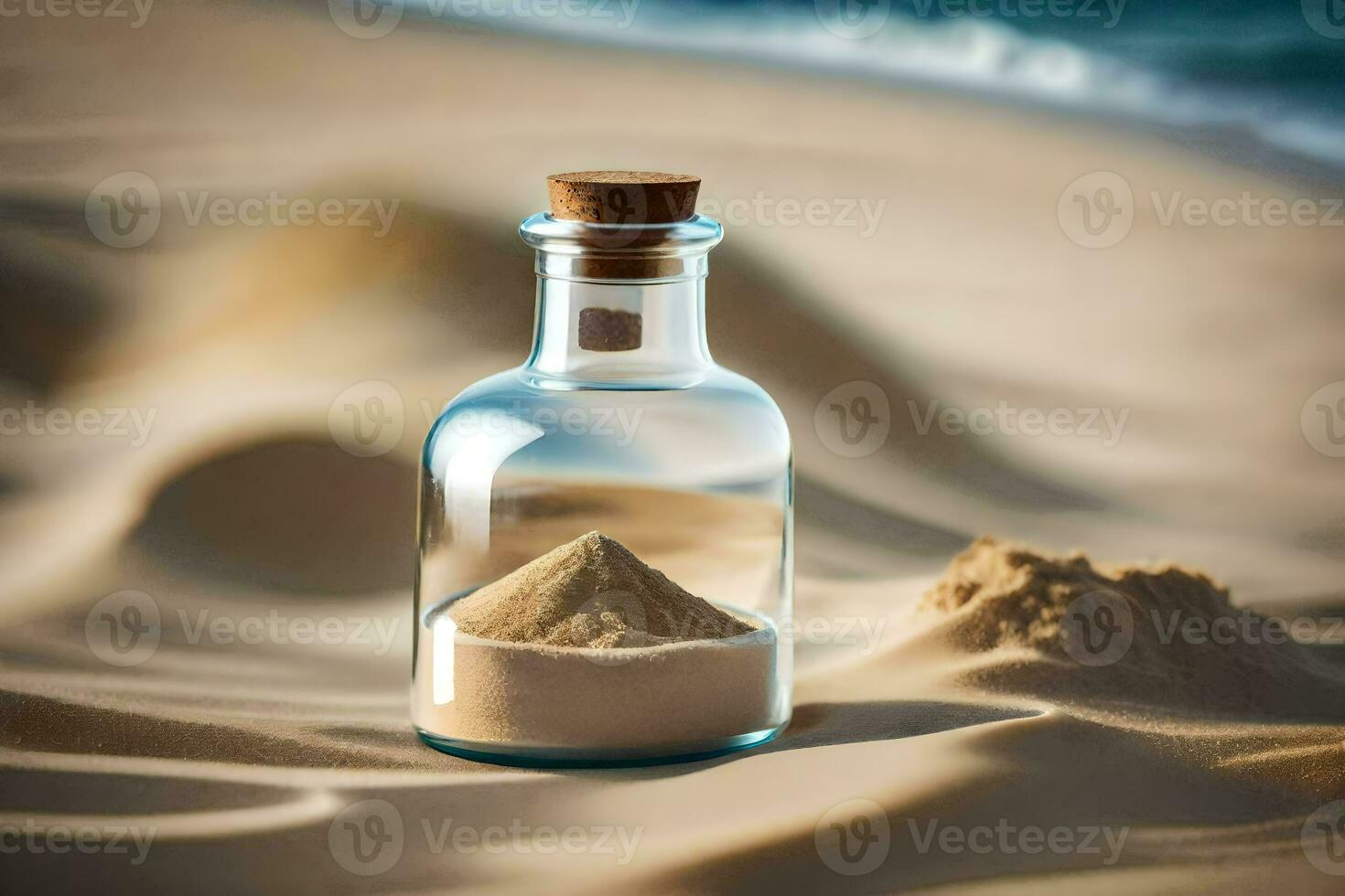 sand in a bottle on the beach. AI-Generated photo
