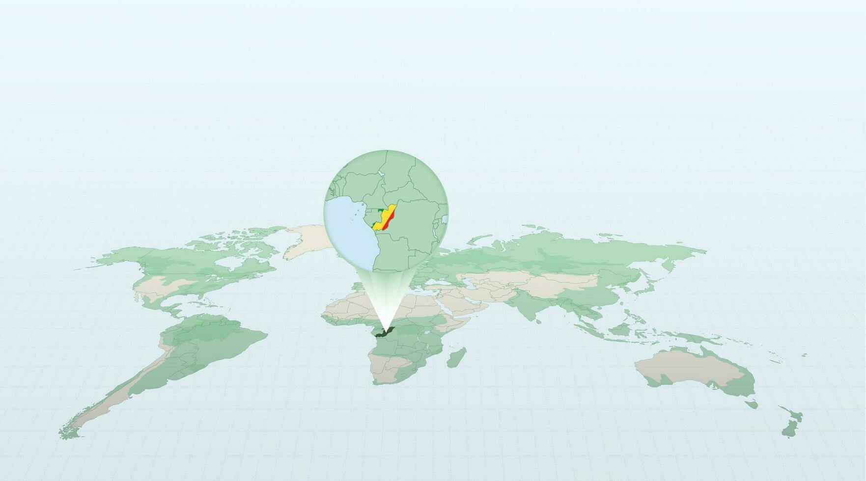 World map in perspective showing the location of the country Congo with detailed map with flag of Congo. vector
