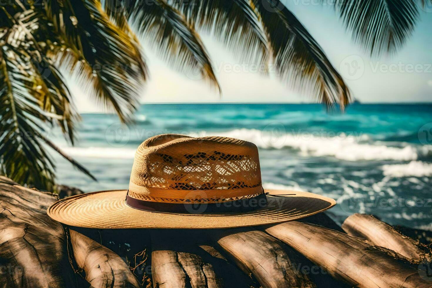 a hat on a beach. AI-Generated photo