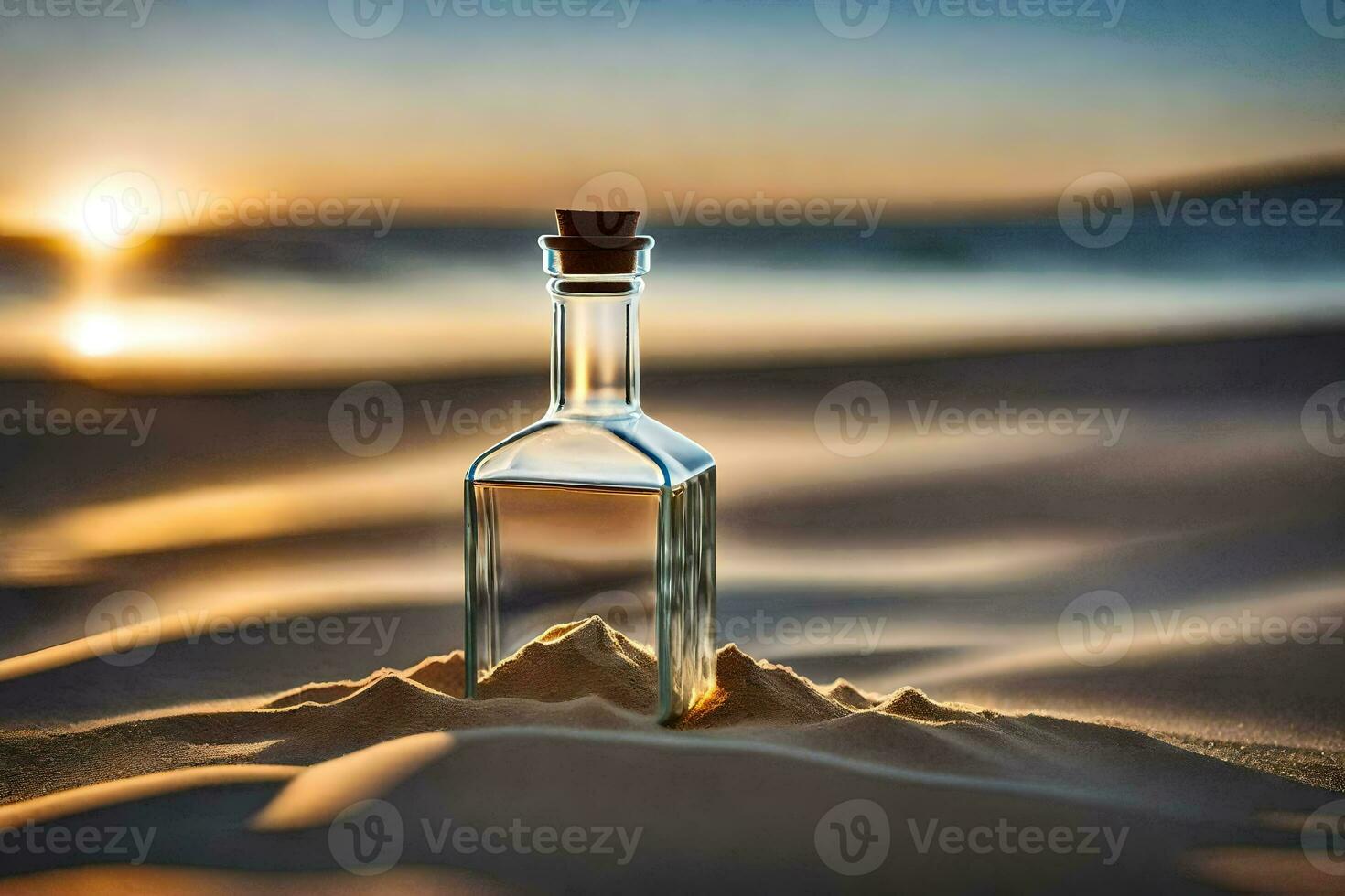 message in a bottle on the beach. AI-Generated photo