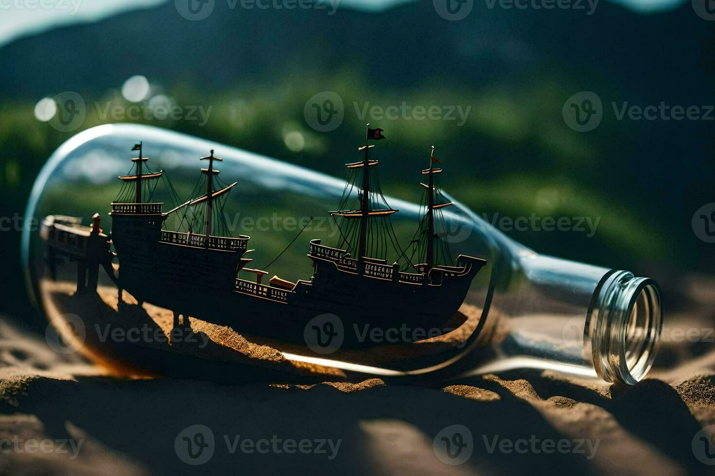 photo wallpaper sand, ship, bottle, ship, sand, ship, ship in a bottle,. AI-Generated