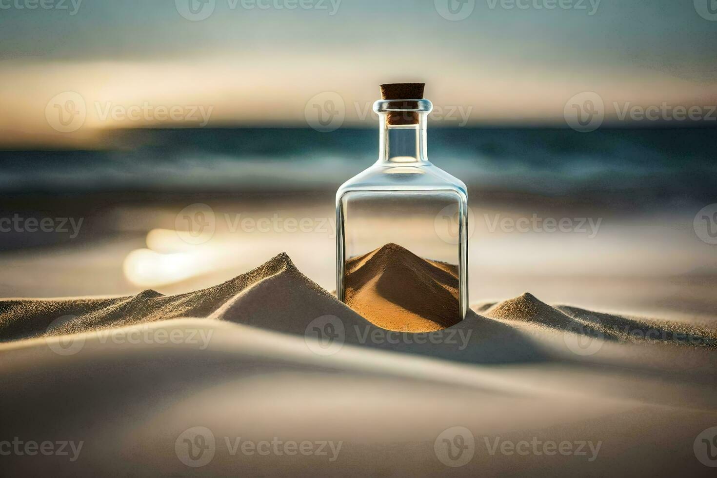 message in a bottle on the beach. AI-Generated photo
