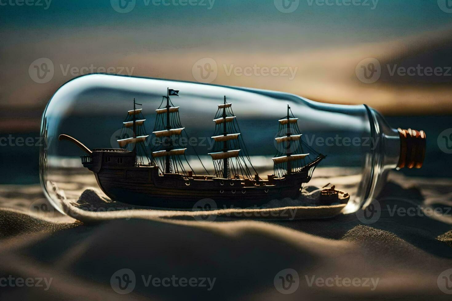 a ship in a bottle on the beach. AI-Generated photo