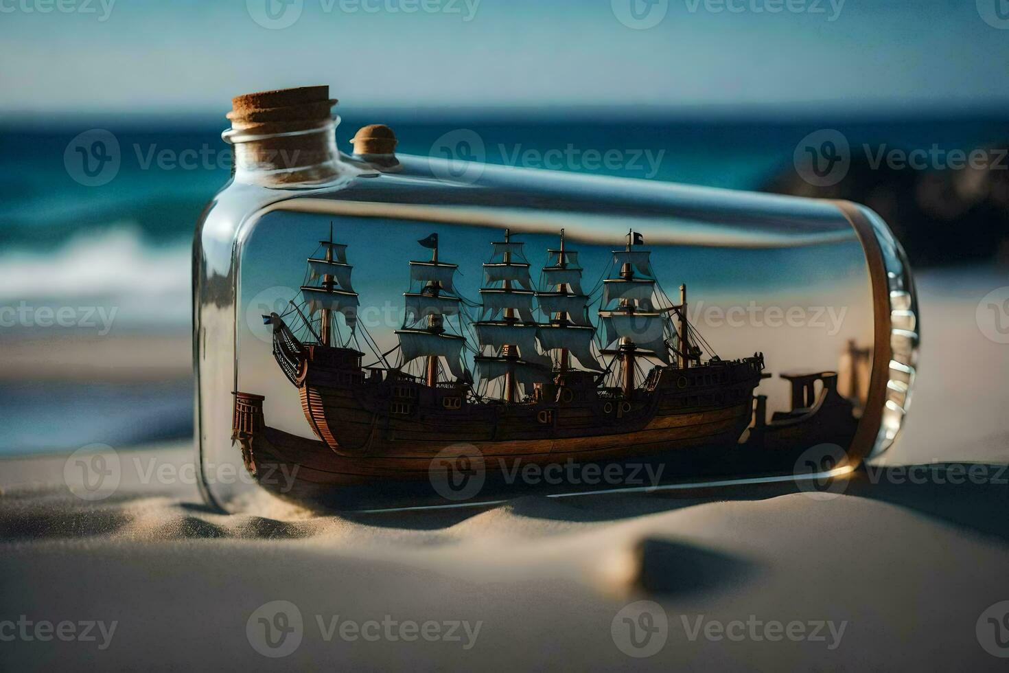 a ship in a bottle on the beach. AI-Generated photo