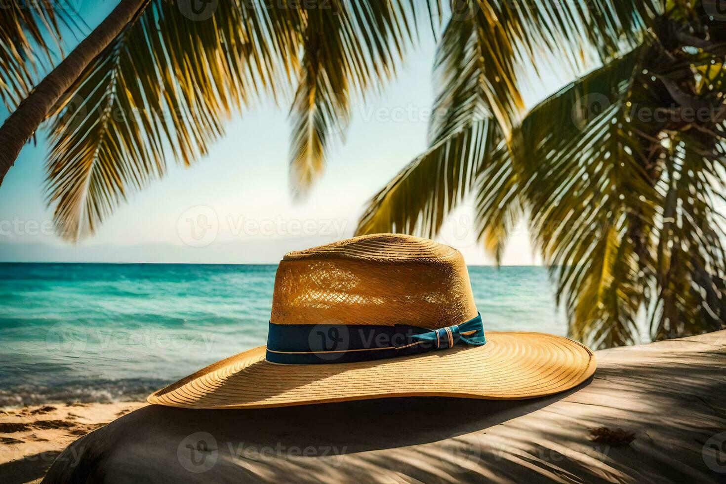 a hat on the beach. AI-Generated photo