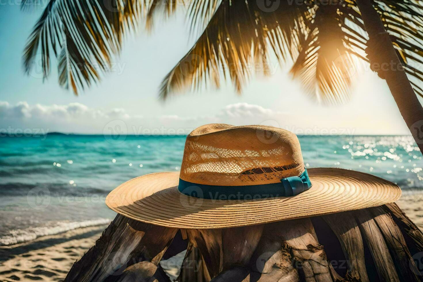 a hat on a beach. AI-Generated photo