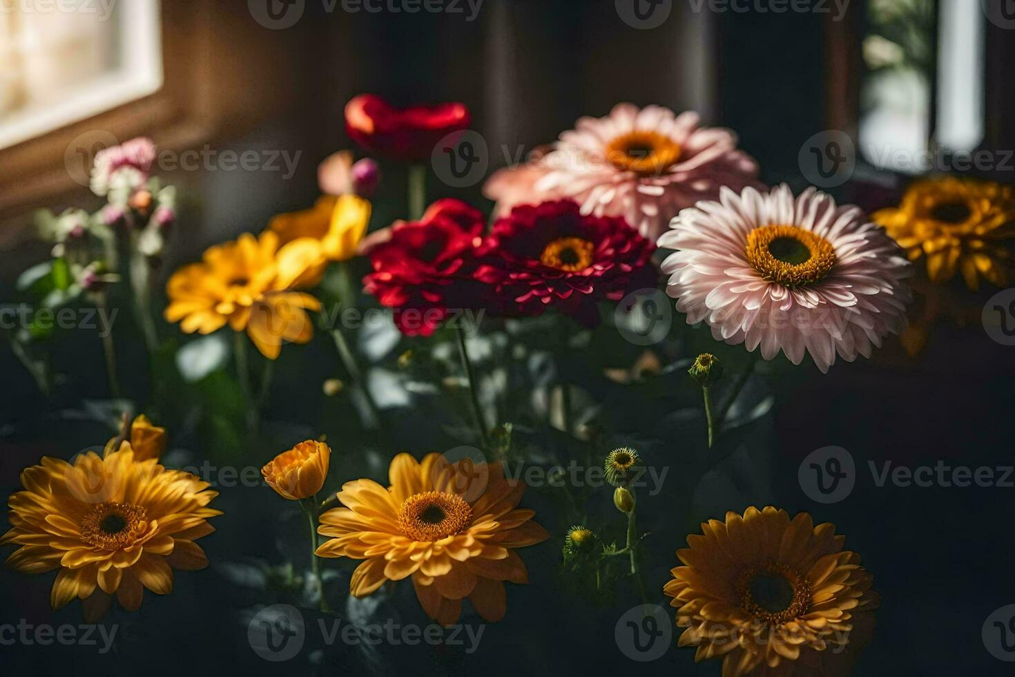 flowers in a vase by the window. AI-Generated photo