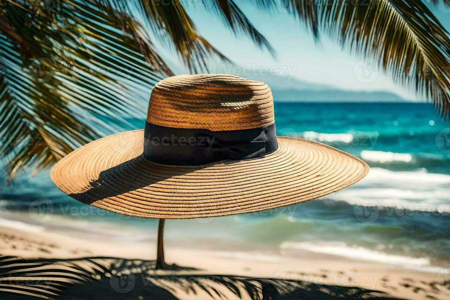 un sombrero en el playa. generado por ai foto