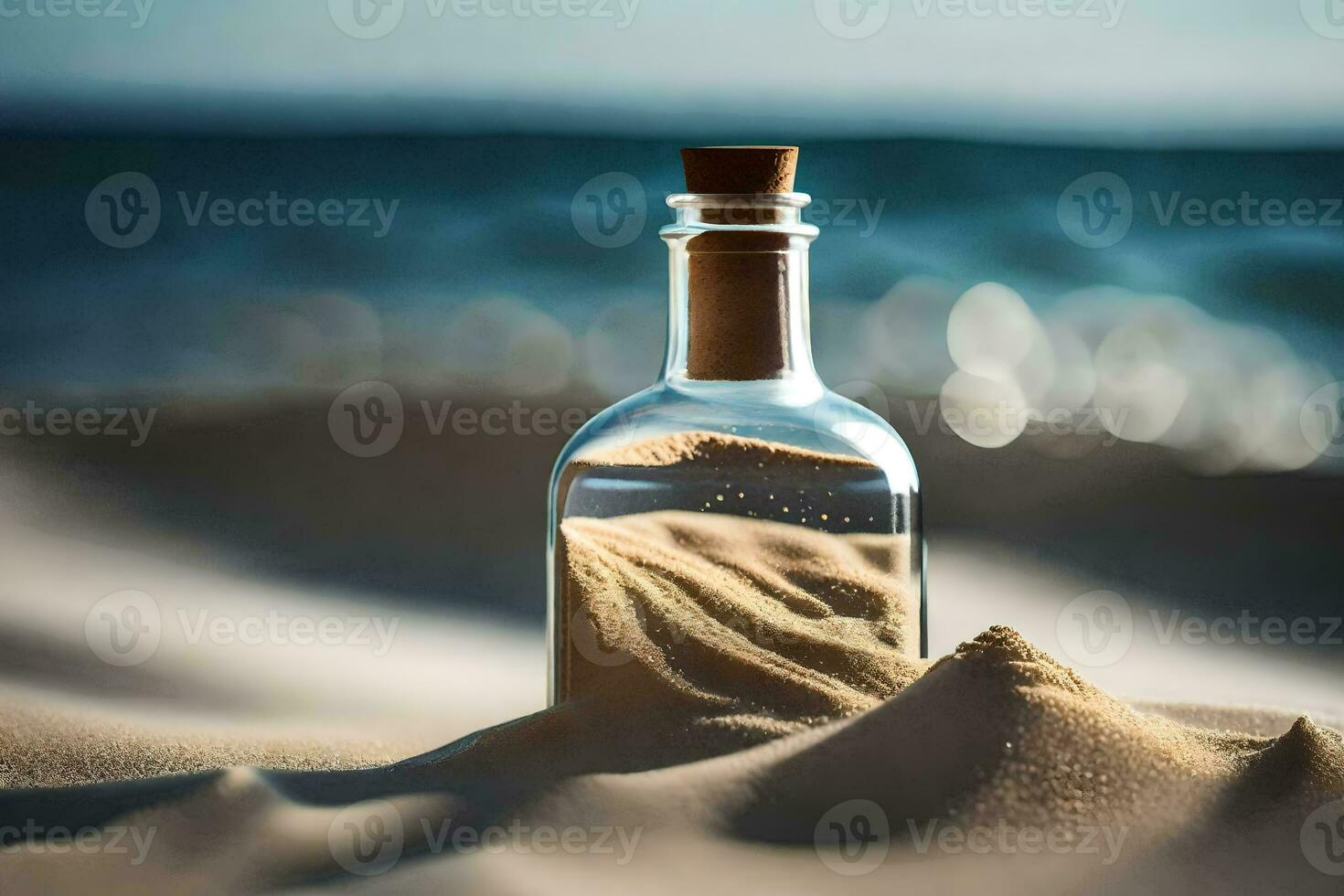 message in a bottle on the beach. AI-Generated photo