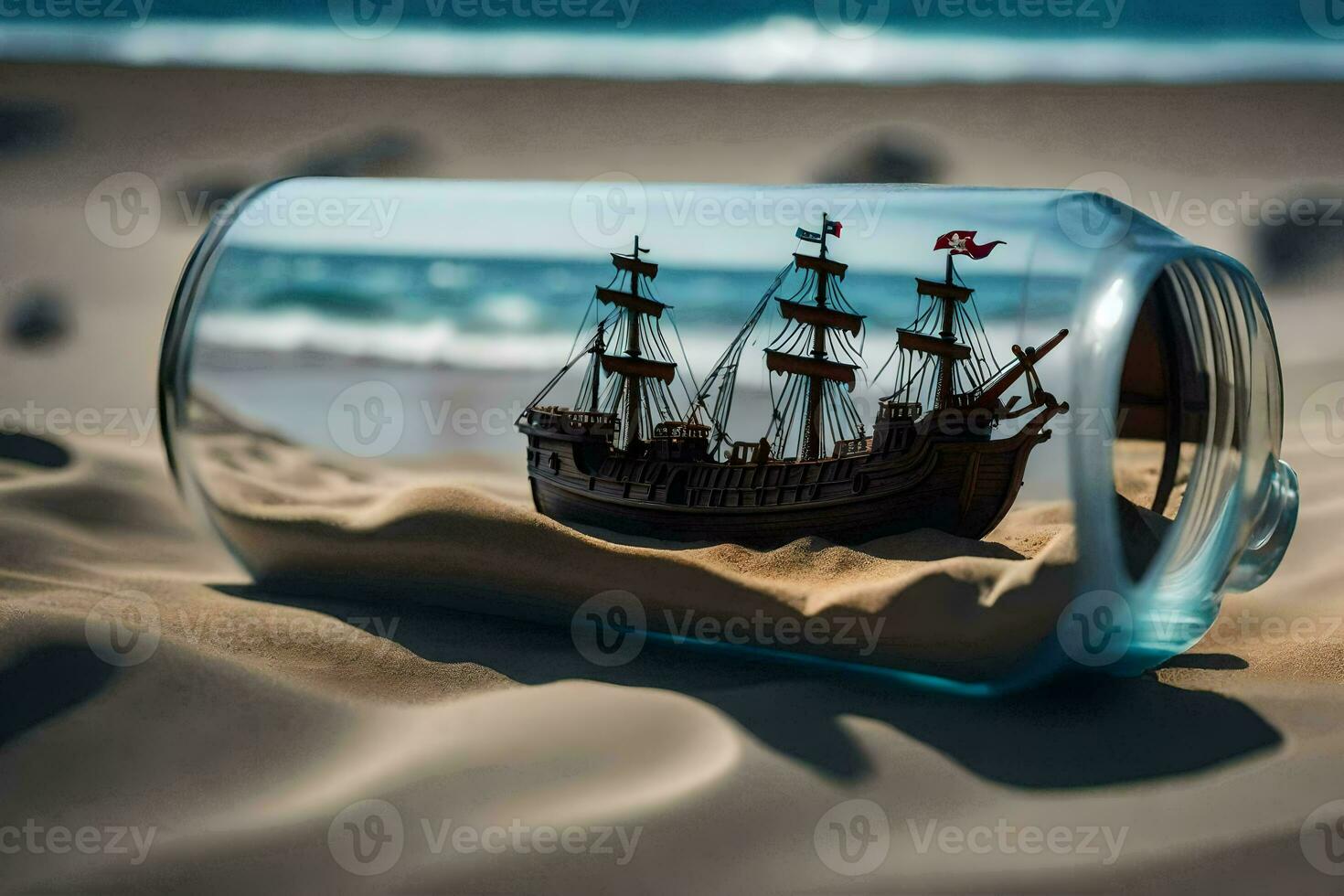 a ship in a bottle on the beach. AI-Generated photo