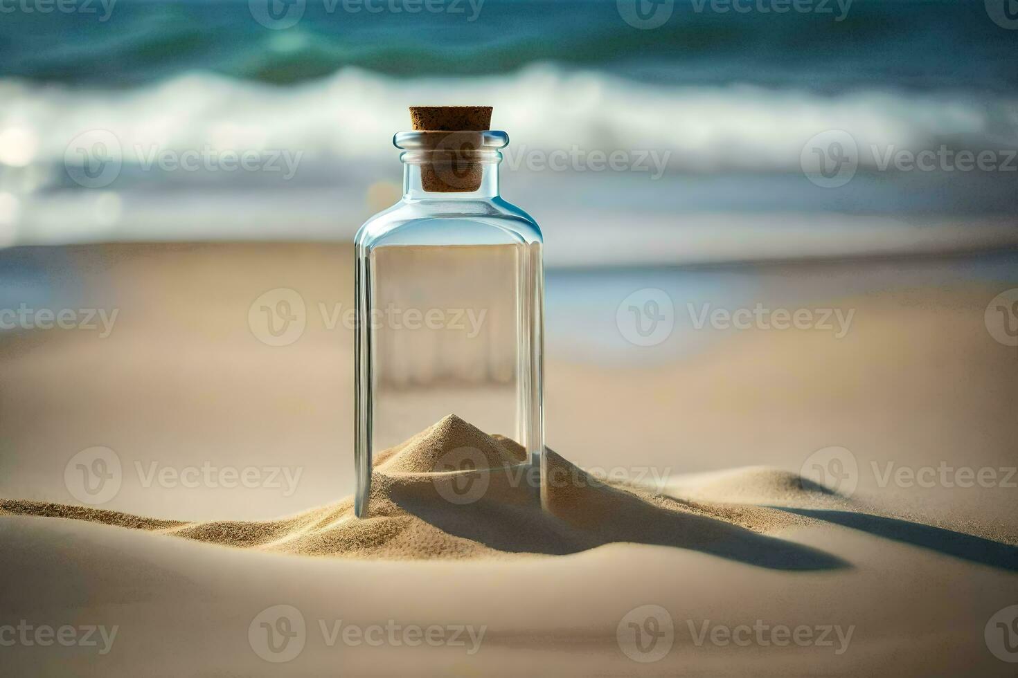 message in a bottle on the beach. AI-Generated photo