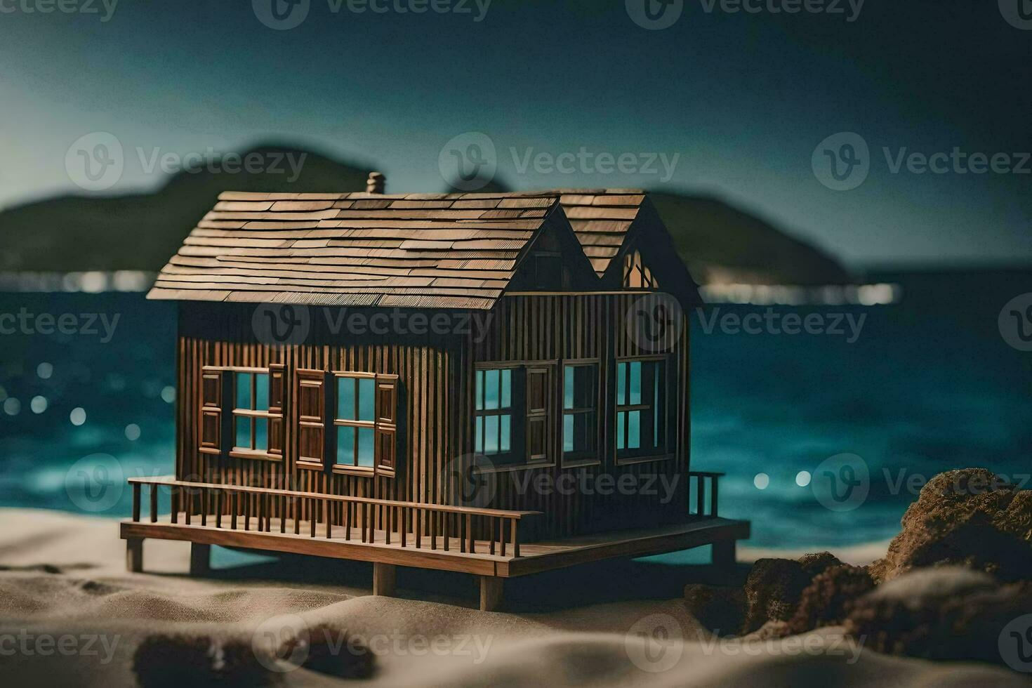 une miniature maison sur le plage. généré par ai 30275721 Photo de