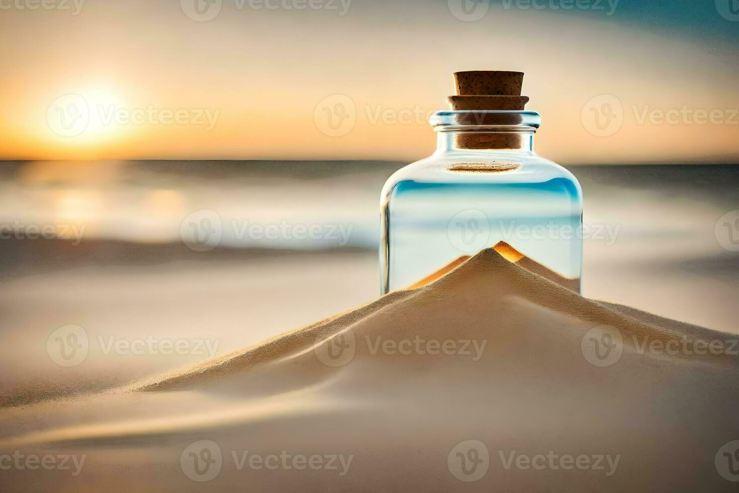 message in a bottle on the beach. AI-Generated photo