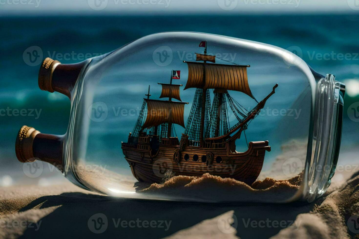 a ship in a bottle on the beach. AI-Generated photo