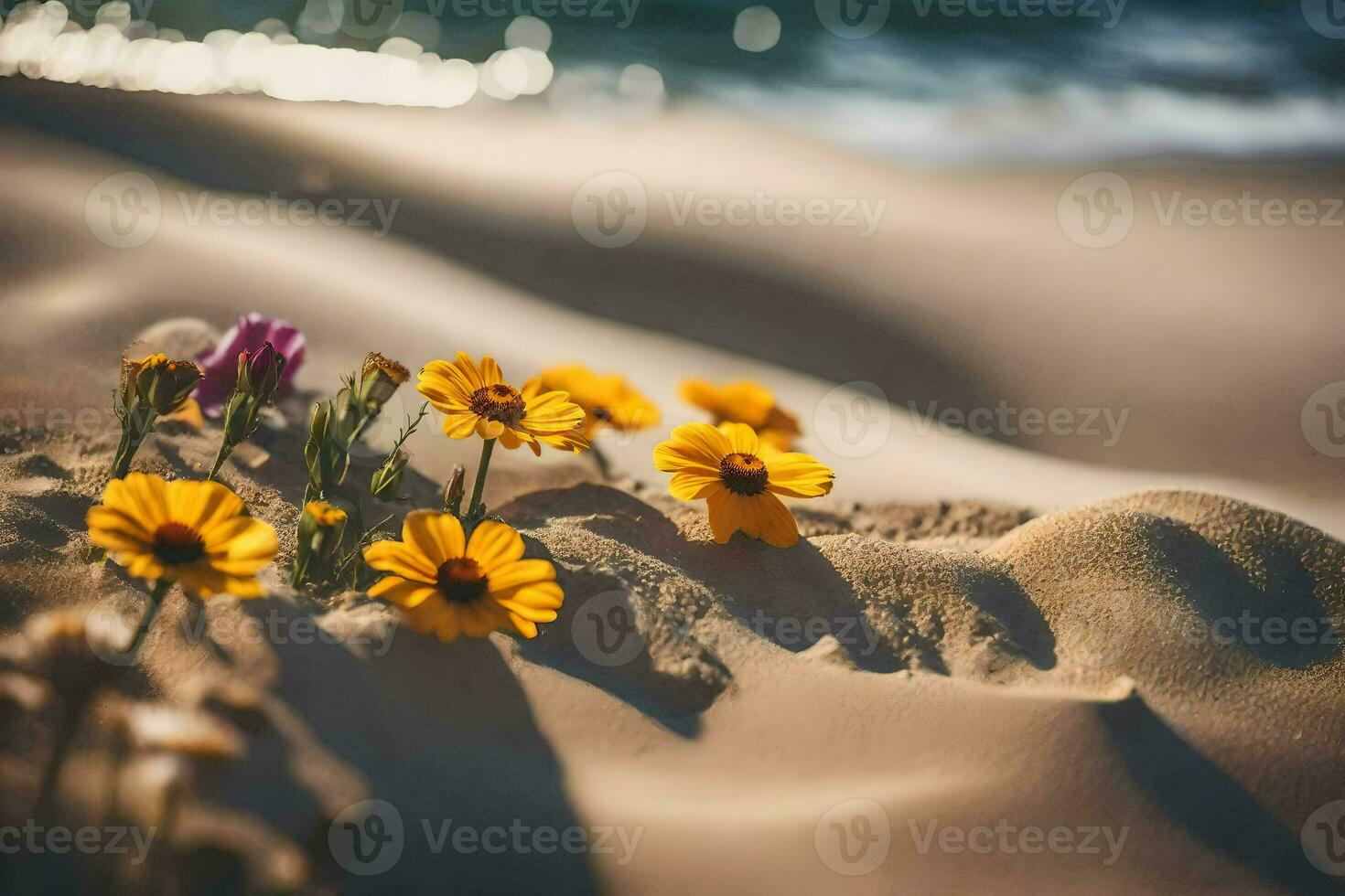 flowers in the sand. AI-Generated photo