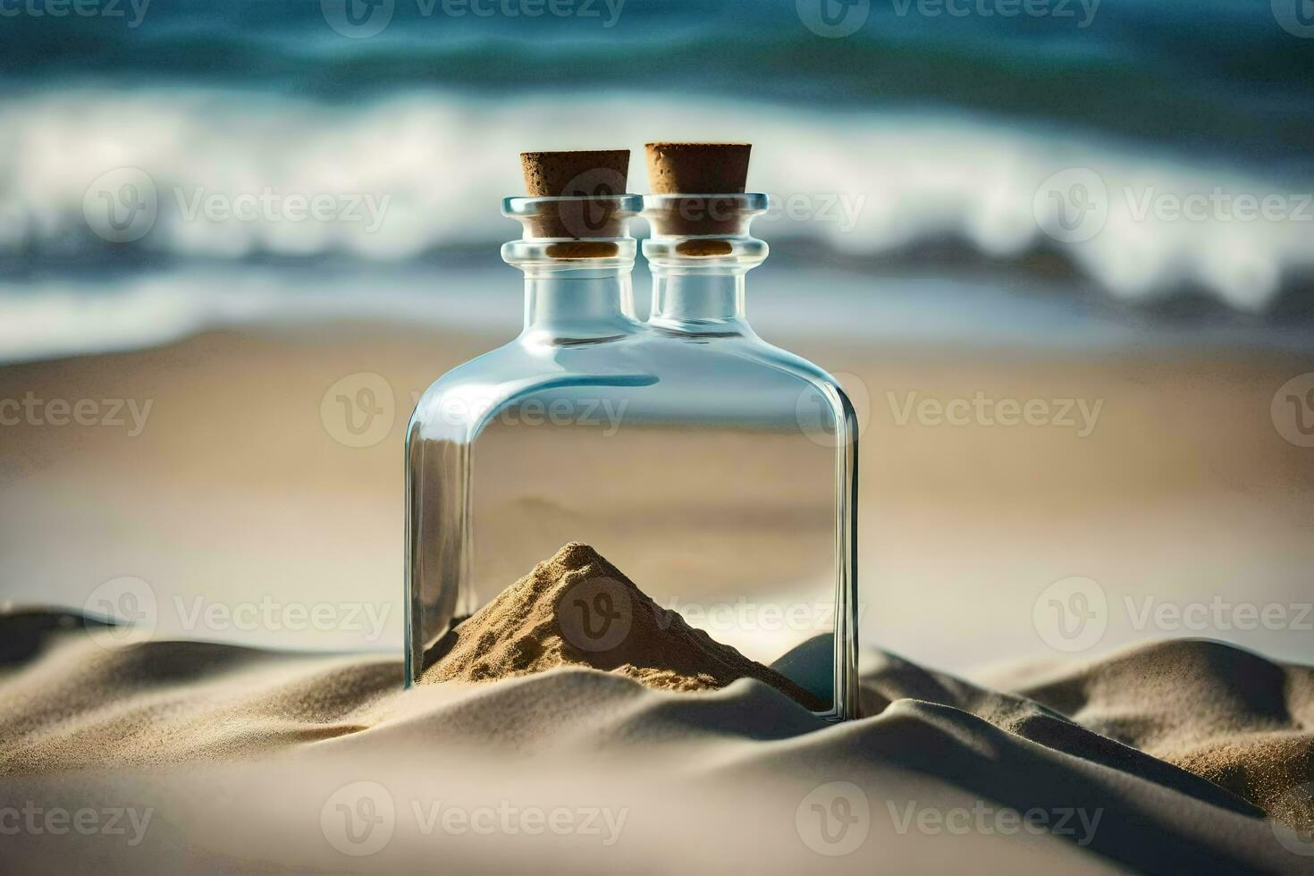 message in a bottle on the beach. AI-Generated photo
