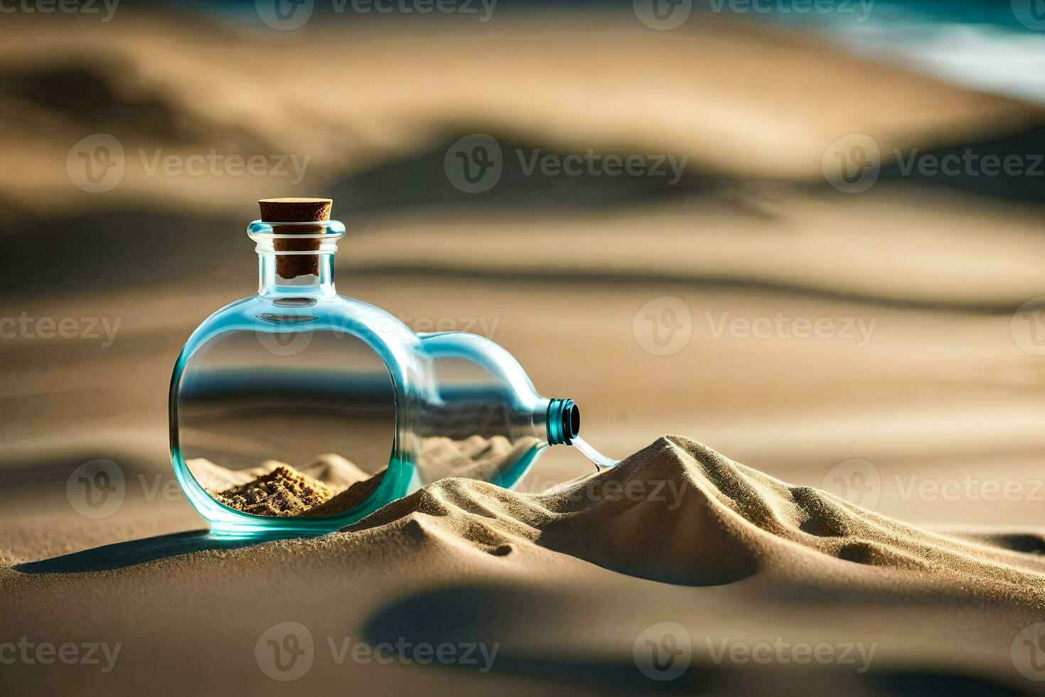 message in a bottle in the desert. AI-Generated photo