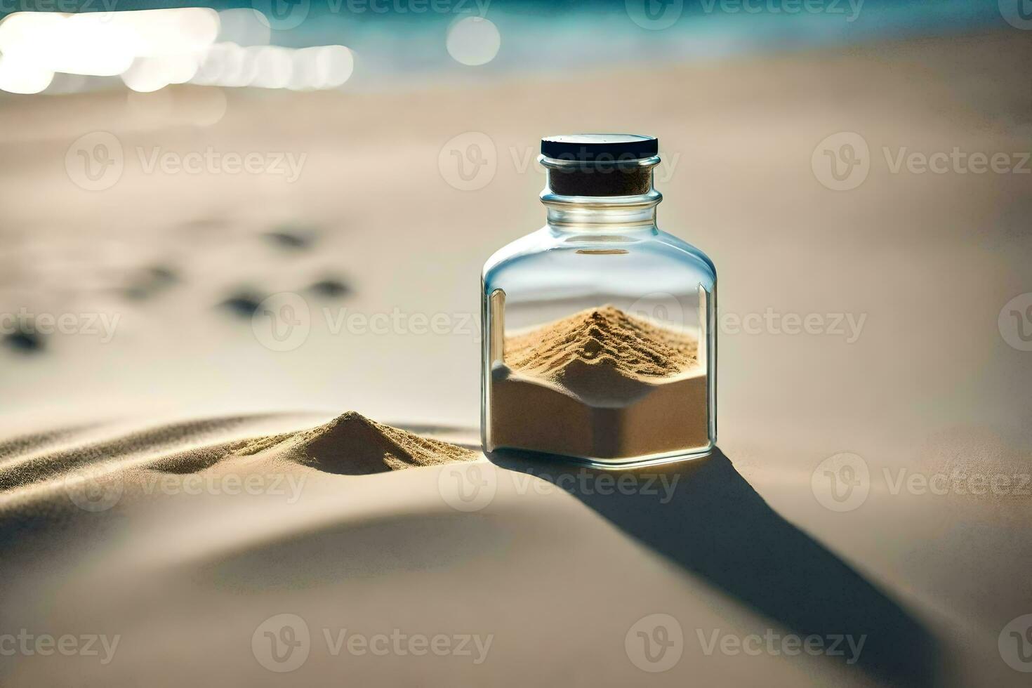 sand in a bottle on the beach. AI-Generated photo