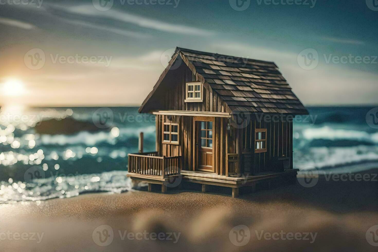 tiny house on the beach. AI-Generated photo