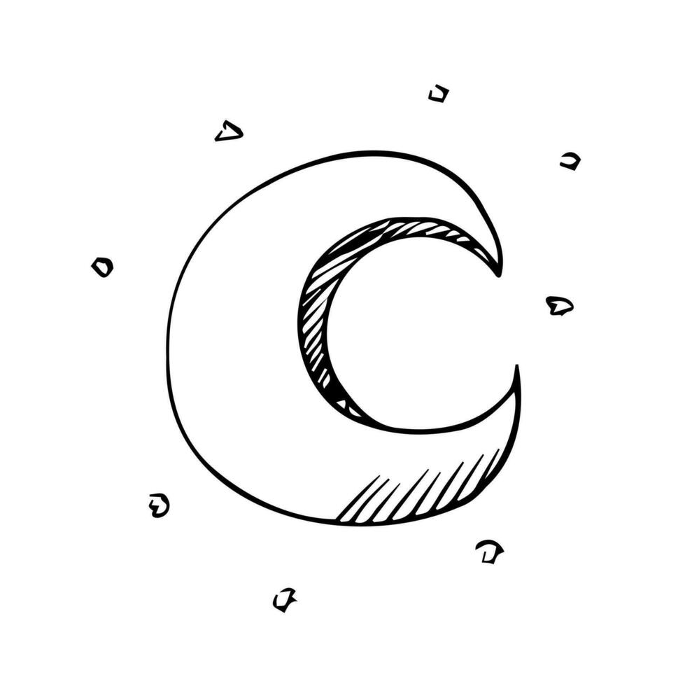 Hand Drawn vector moon and stars. Weather concept. Perfect for prints, postcards, posters etc