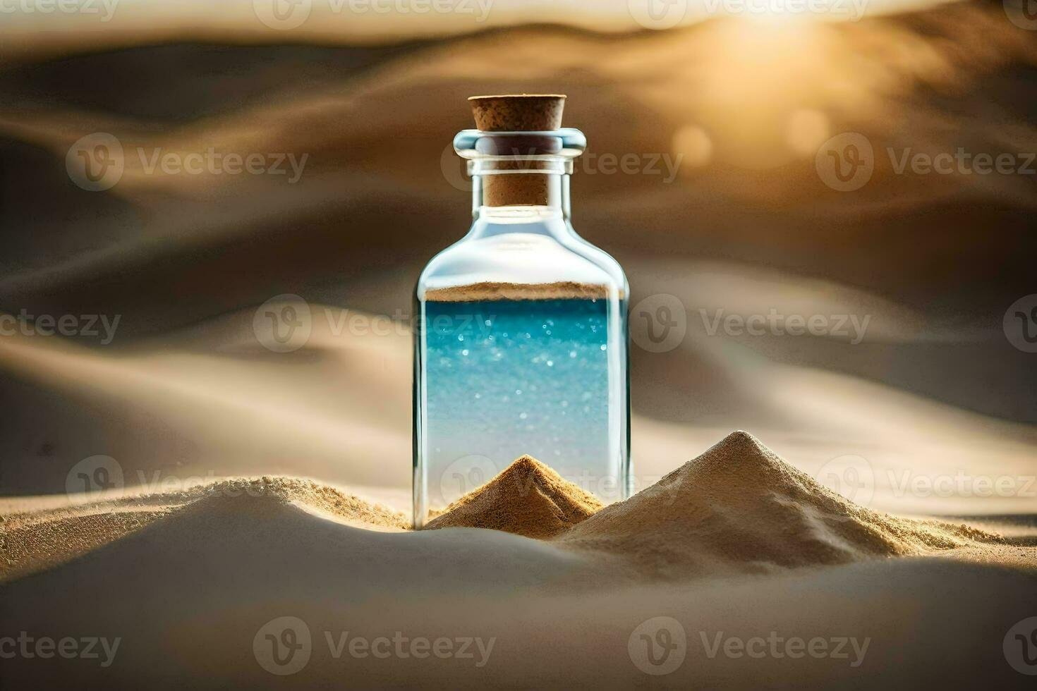 a bottle of water in the desert. AI-Generated photo