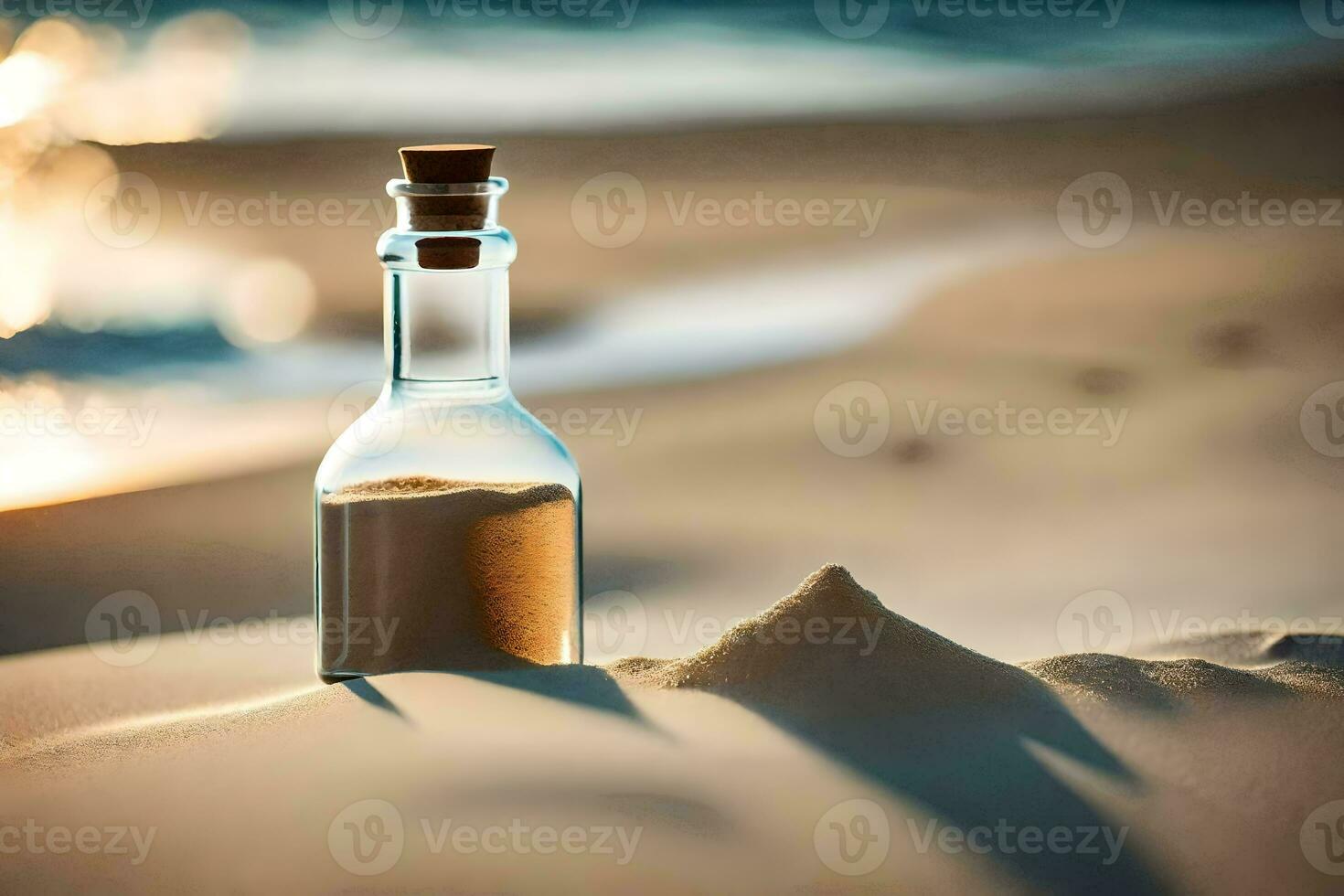message in a bottle on the beach. AI-Generated photo