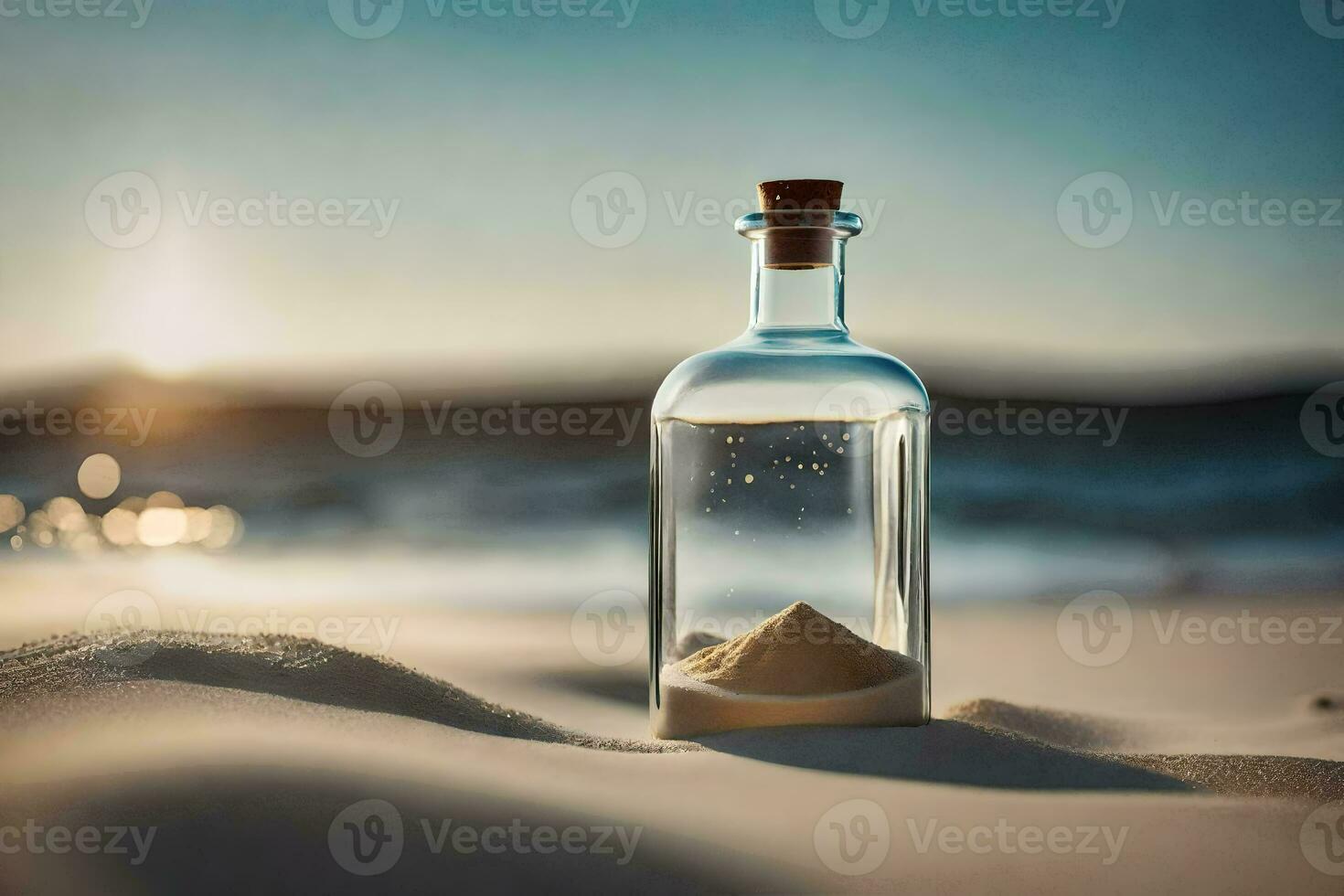 message in a bottle on the beach. AI-Generated photo