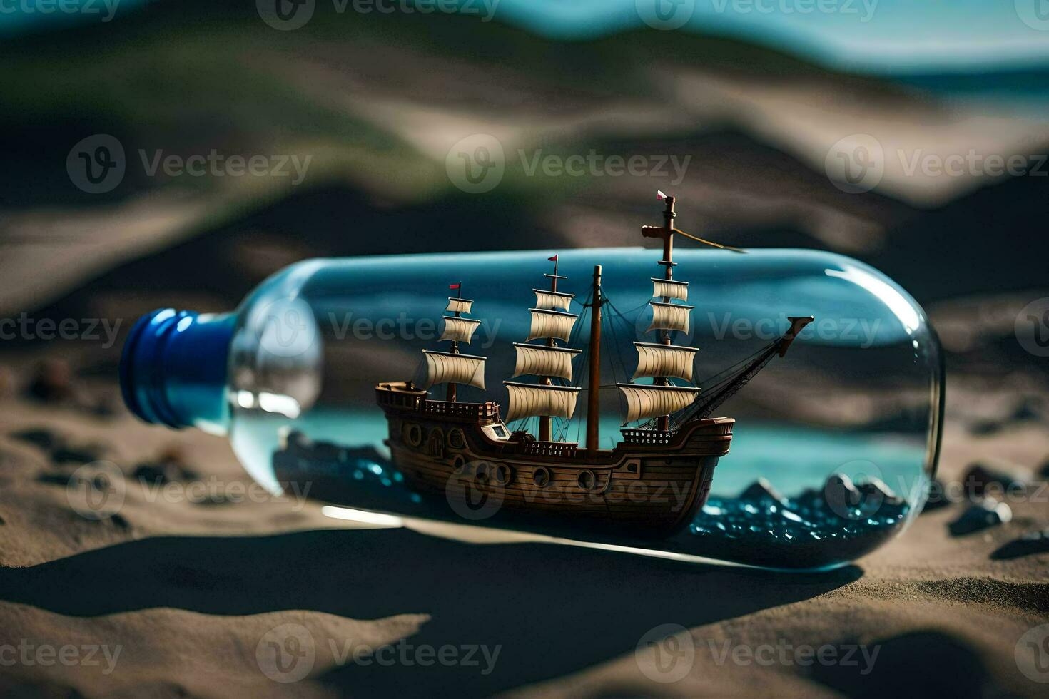 a ship in a bottle on the beach. AI-Generated photo
