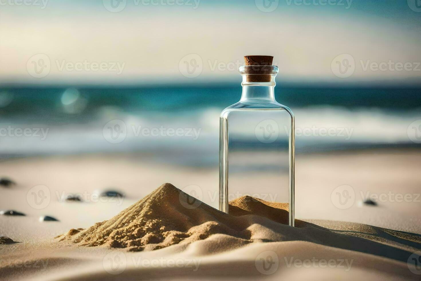 message in a bottle on the beach. AI-Generated photo
