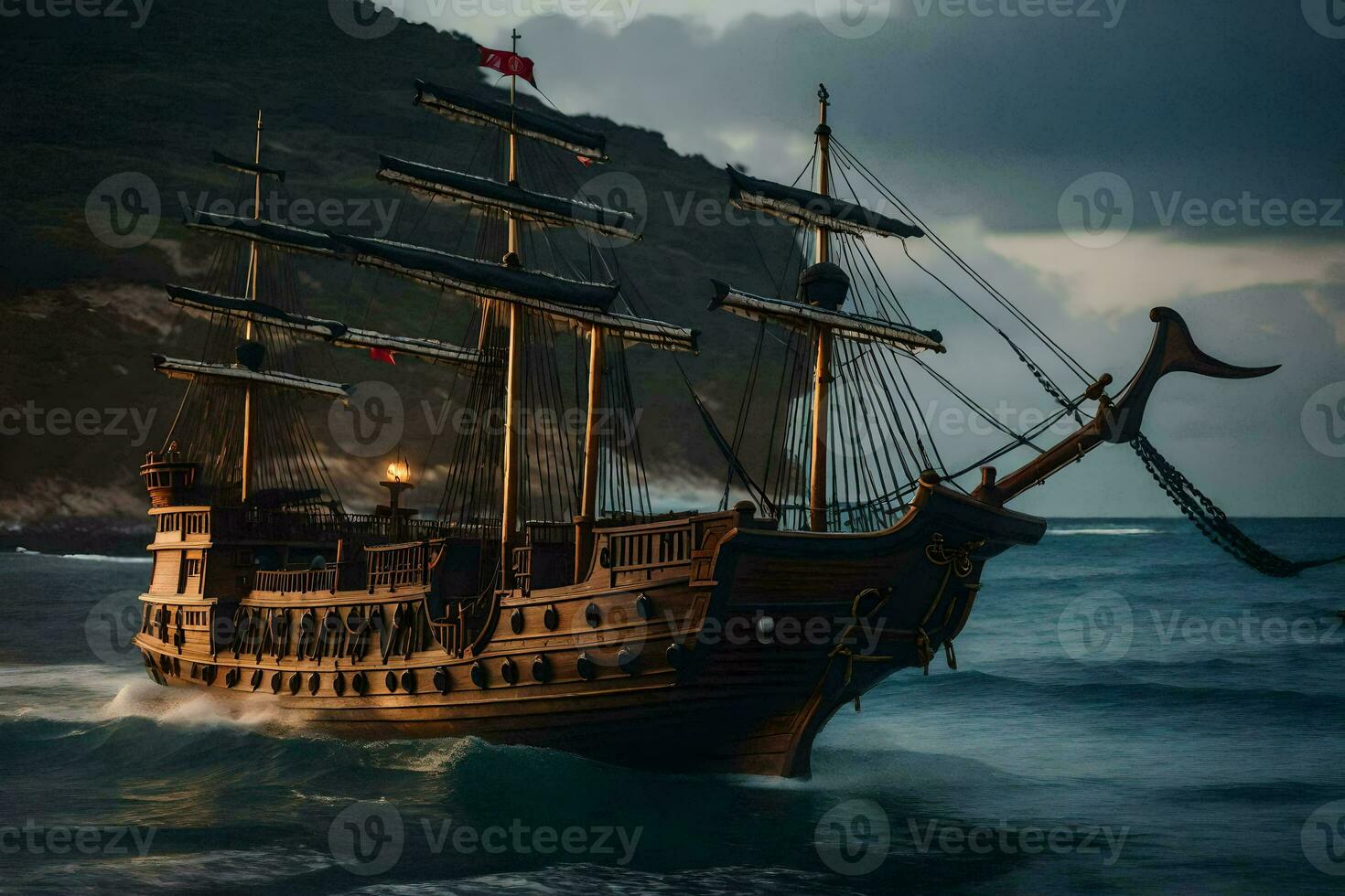 a pirate ship in the ocean. AI-Generated photo
