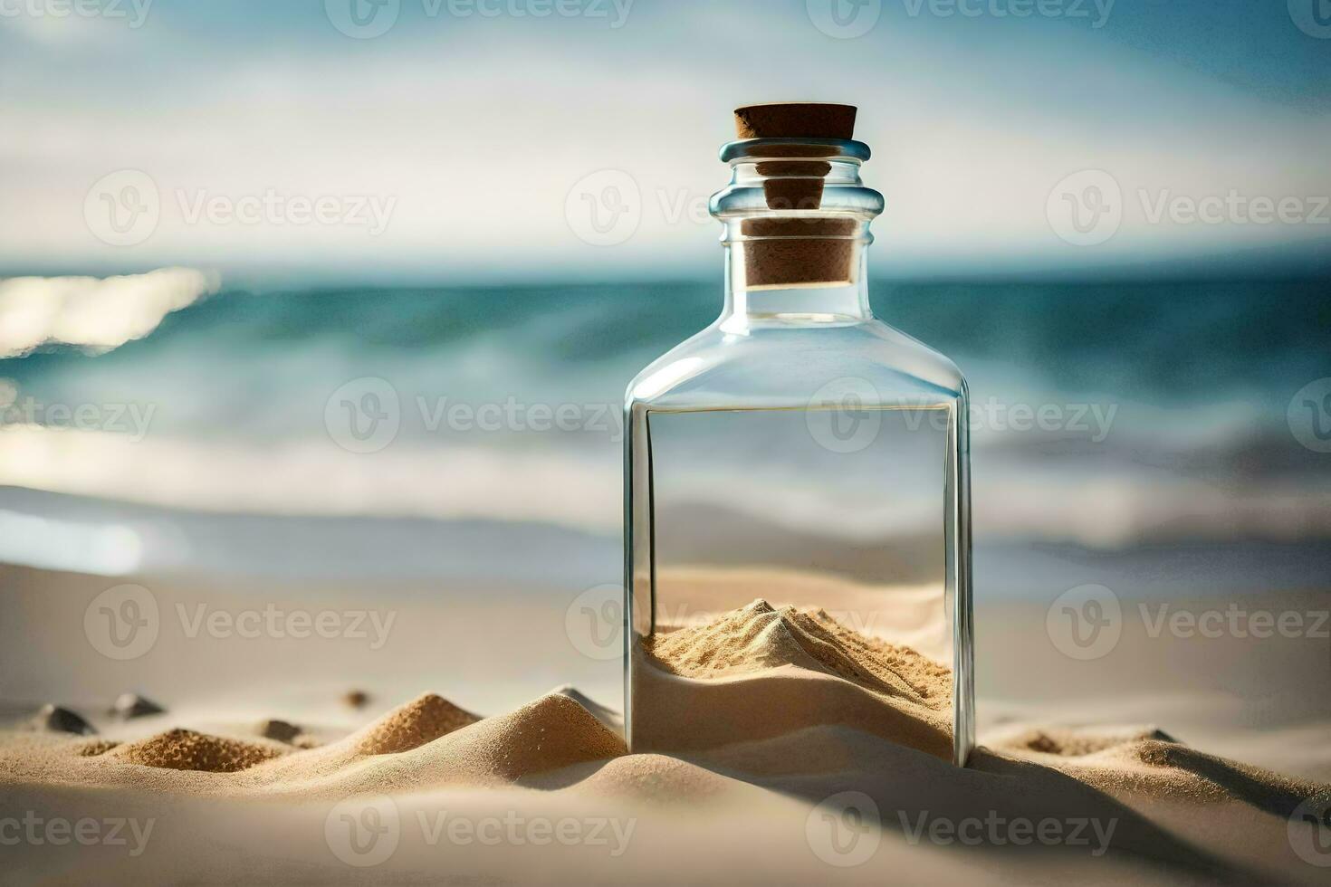 message in a bottle on the beach. AI-Generated photo