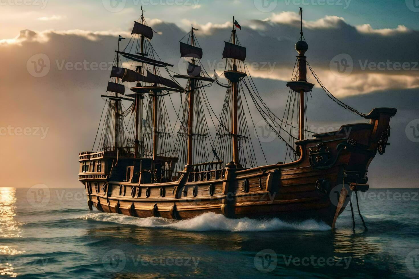 a pirate ship sailing in the ocean. AI-Generated photo