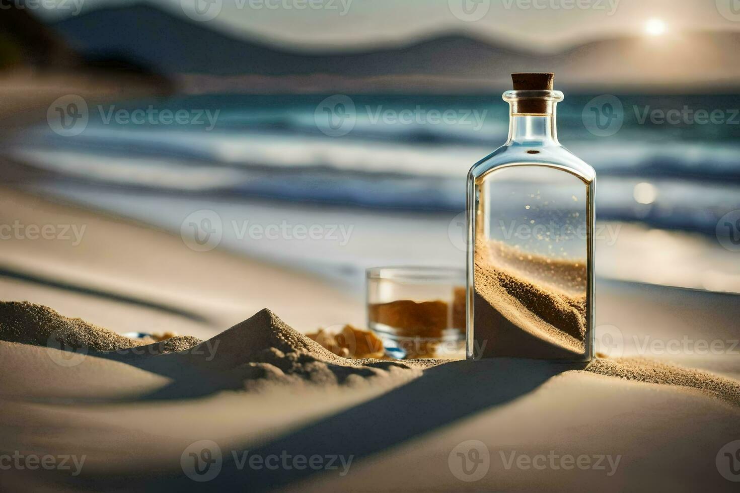 mensaje en un botella en el playa. generado por ai foto