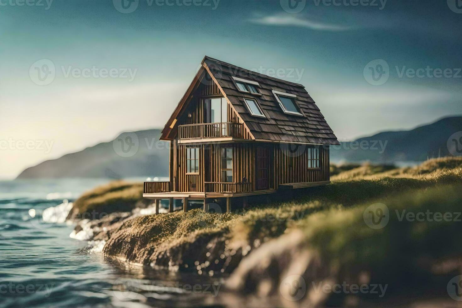 tiny house on the beach. AI-Generated photo