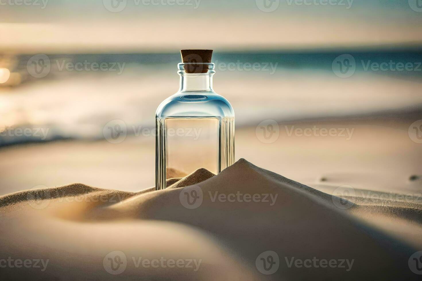 message in a bottle on the beach. AI-Generated photo