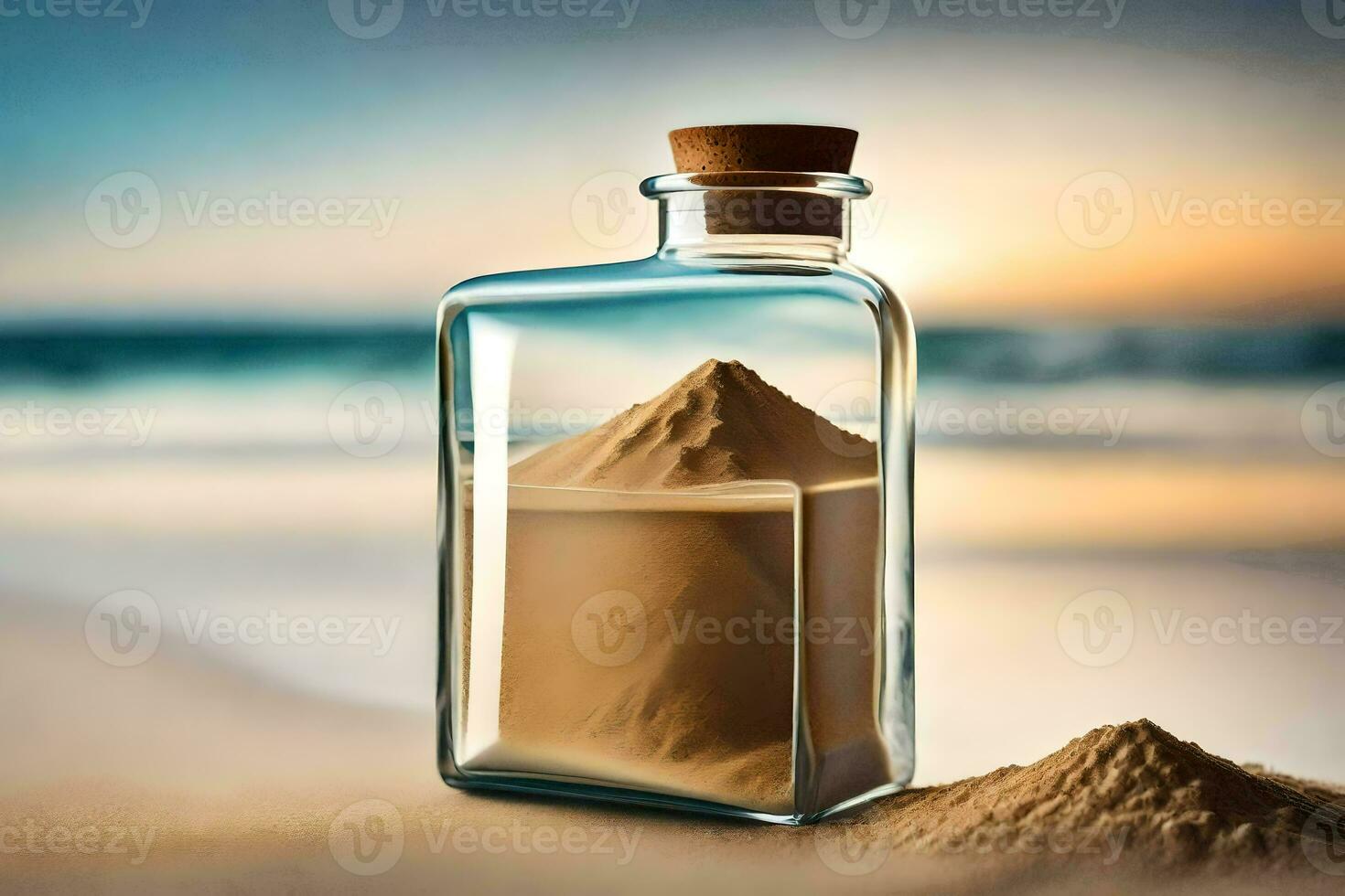 sand in a bottle on the beach. AI-Generated photo