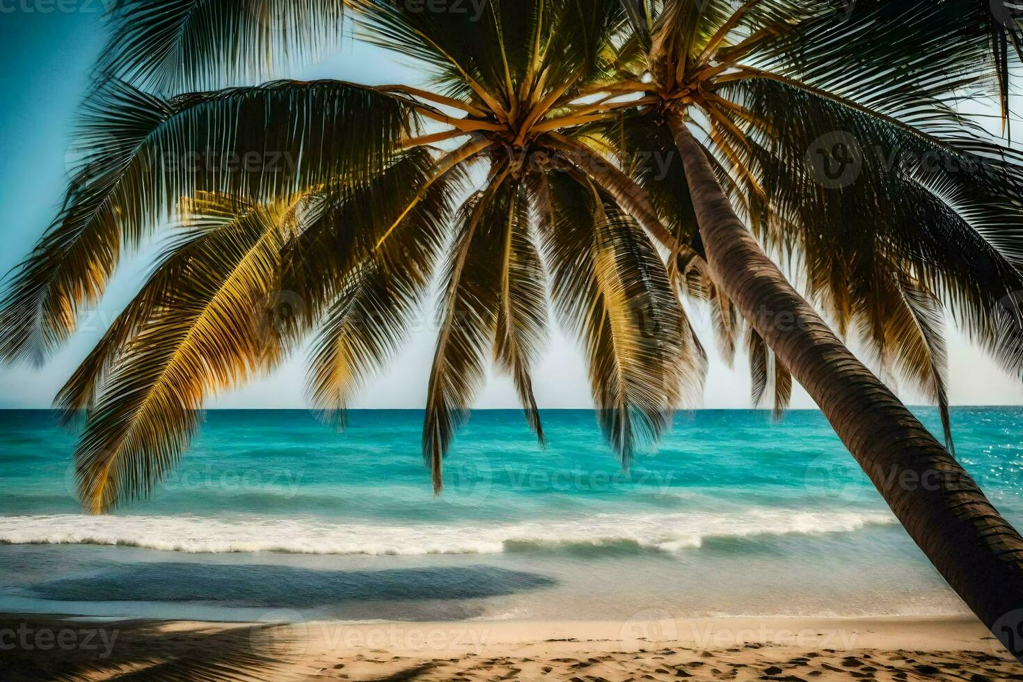 a palm tree on the beach. AI-Generated photo
