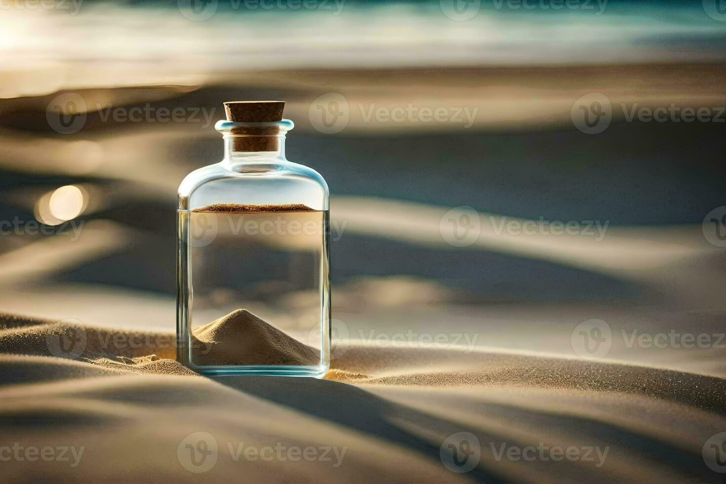 message in a bottle on the beach. AI-Generated photo